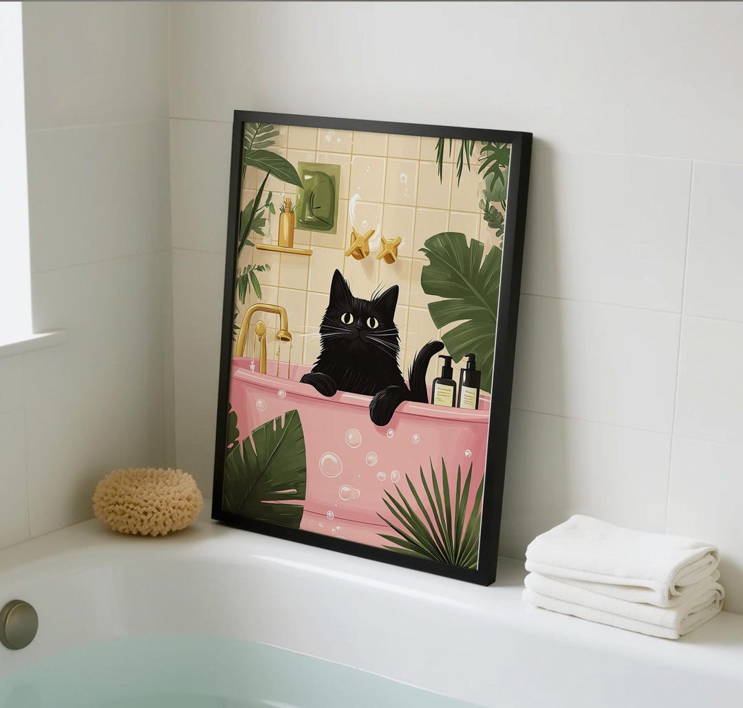 Black Cat Bathroom Art Print - Funny Toilet Humour Decor - Prints for ...