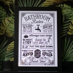 Bathroom rules, bathroom decor, bathroom prints, bathroom accessories, wall prints, wall posters, funny prints, A3, A4, A5 wall art