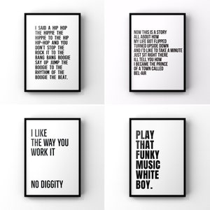 Music Lyrics Print Set: Hip Hop Gallery Wall Art