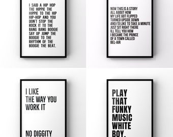 Music Lyrics Print Set: Hip Hop Gallery Wall Art