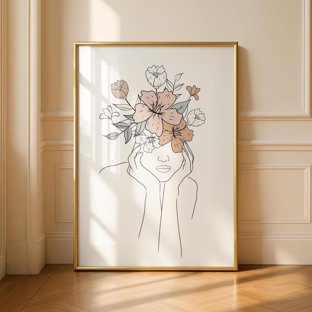 Flower Line Art Print - Boho Bedroom Wall Decor - Floral Art - Spring ...