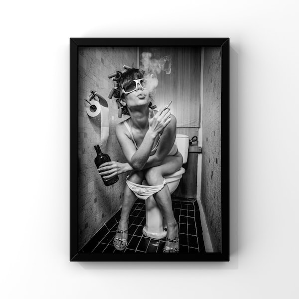 Smoking in the bathroom, Bathroom decor, Bathroom accessories, prints in UK, rules, black bathroom, funny bathroom print, wall art prints