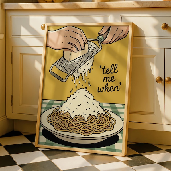 Pasta Night Kitchen Print - Tell Me When -  Colorful Food Poster Art - Funny Food