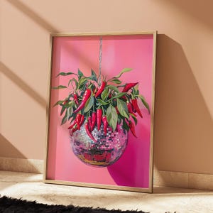 Disco Ball Art |Chilli Pepper Kitchen Poster | Eclectic Maximalist Print | Colourful Gallery Wall Ideas