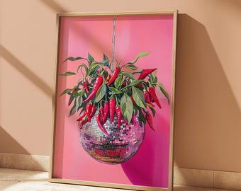 Disco Ball Art |Chilli Pepper Kitchen Poster | Eclectic Maximalist Print | Colourful Gallery Wall Ideas