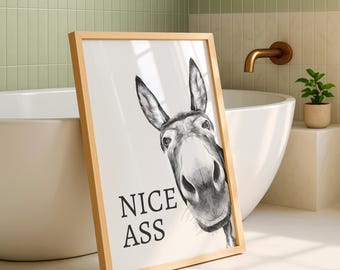 Funny Donkey Bathroom Art Print: Cheeky Home Decor