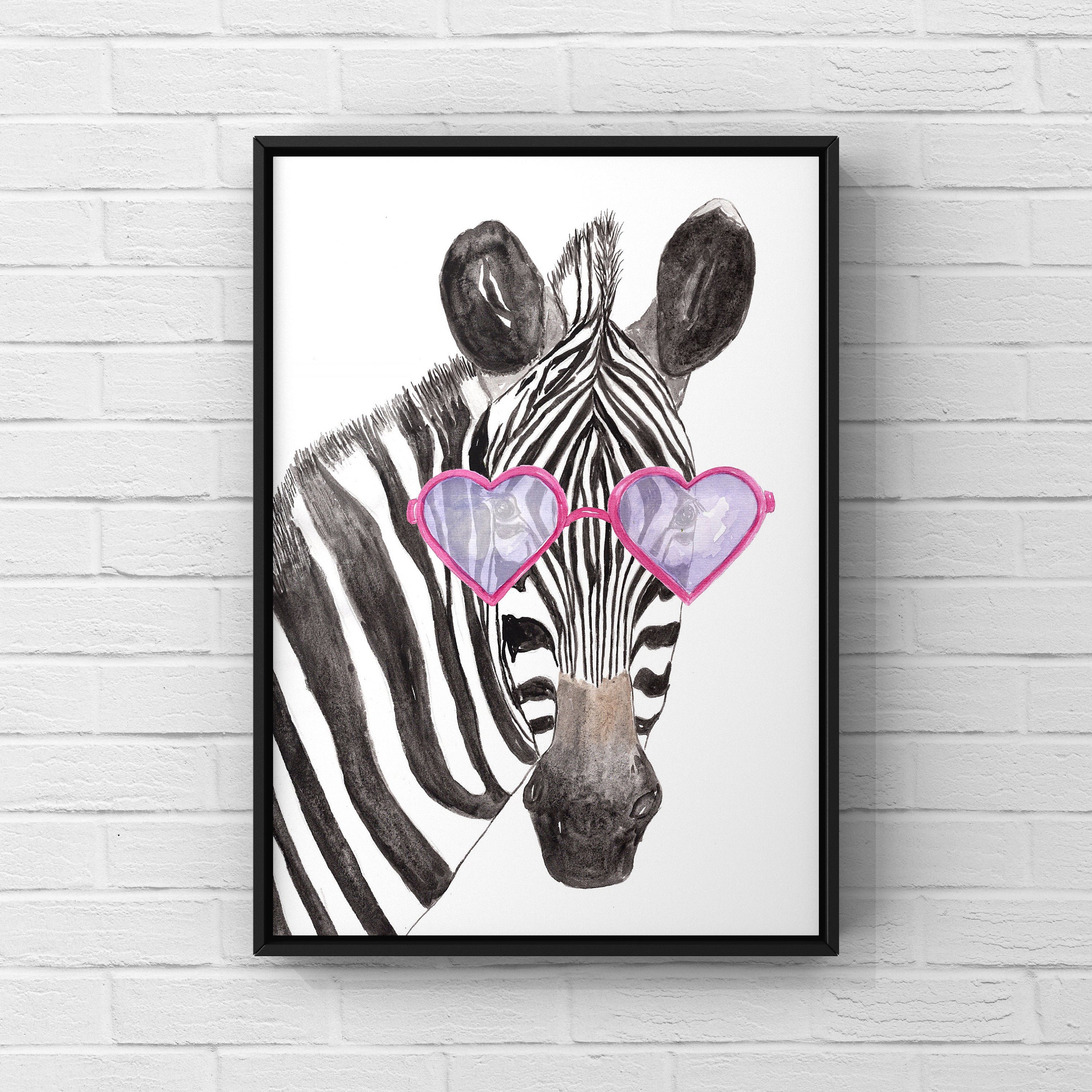 Watercolor Zebra Print: Funny Animal Art, Kids Room Decor