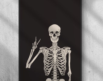 Skull Peace Sign Print: Gothic Skeleton Wall Art