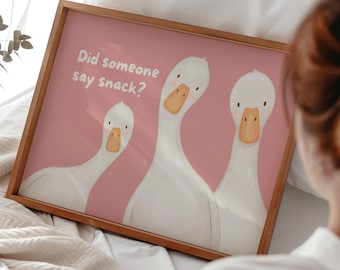 Kitchen Goose Print - Funny Wall Art | Snacks Typography Decor | Family Poster | Bright Colourful Sign Horizontal