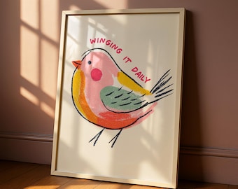 Winging It - Colourful Art - Funny Poster - Typography Art - Punny Prints