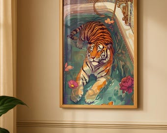 Tiger Bathroom Art Print -  Funny Home Decor - Prints for bathroom - Shower Wall Art - Bathroom Wall Decor