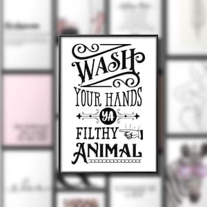 Lávate las manos, animal inmundo, decoración de baño, láminas para baño, arte de pared para inodoro, láminas A3 A4 A5, carteles de pared, accesorios de baño