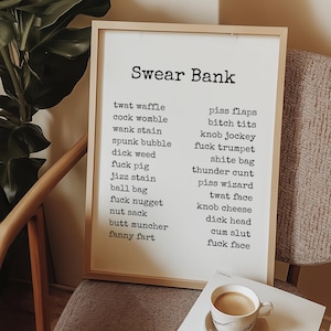 Swear Bank Print: Funny Rude Obscene Word Art Poster