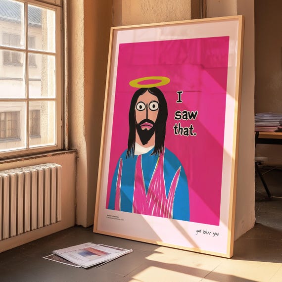 Jesus Print | Dopamine Art | Maximalist Decor| Bathroom | Gallery Wall | Quirky Poster
