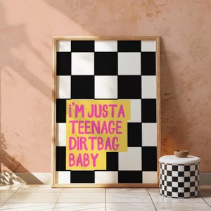 Song print, prints with lyrics, gallery wall print, checker print, emo wall art, pink prints, prints with quotes, teenage print, music print