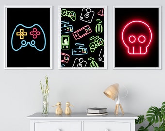 Gaming Prints Set: Neon Gamer Room Decor