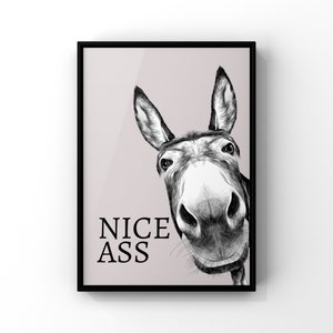 Nice ass, donkey in bathroom, Bathroom decor, Bathroom accessories, prints in UK, A1, funny bathroom print, bathroom art, wall art prints A2