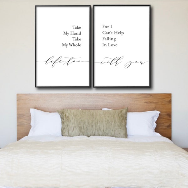 Set of 2 i can’t help falling in love with you, bedroom accessories, bedroom decor, bedroom prints, decor prints  - a3 A4/A5 print