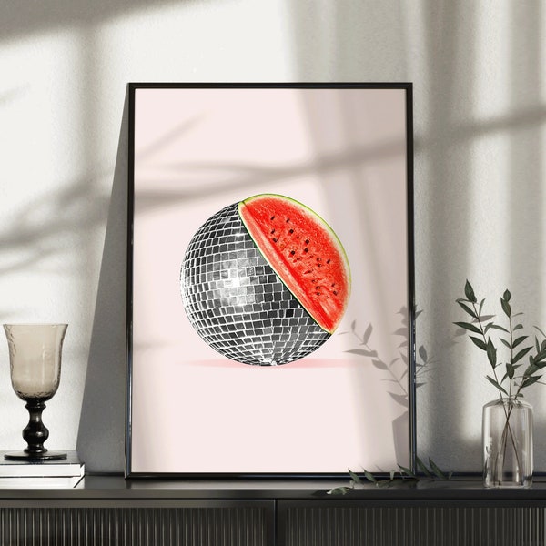 Disco ball prints, water melon prints, kitchen prints, fun prints, gallery wall art, fun wall prints, framed art, alternative wall art print