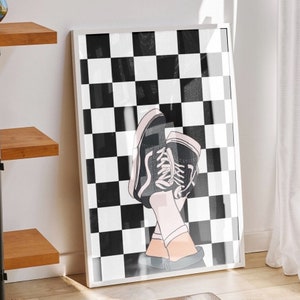 Sneaker Art Print: Checkerboard Shoes, Emo Goth Room Decor