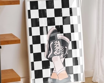 Sneaker Art Print: Checkerboard Shoes, Emo Goth Room Decor