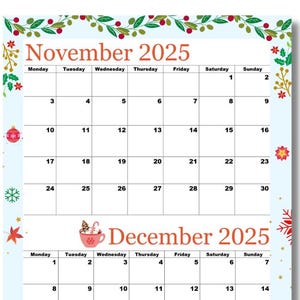 2025 November Printable calendar, 2025 December Printable - Monday Start | Nov  Dec 2025 |A4 PDF | Digital Download