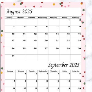 Printable Calendar for August 2025 & September 2025,Sunday Start ,A4 Size PDF Download| Two-Month, One-Page Planner!
