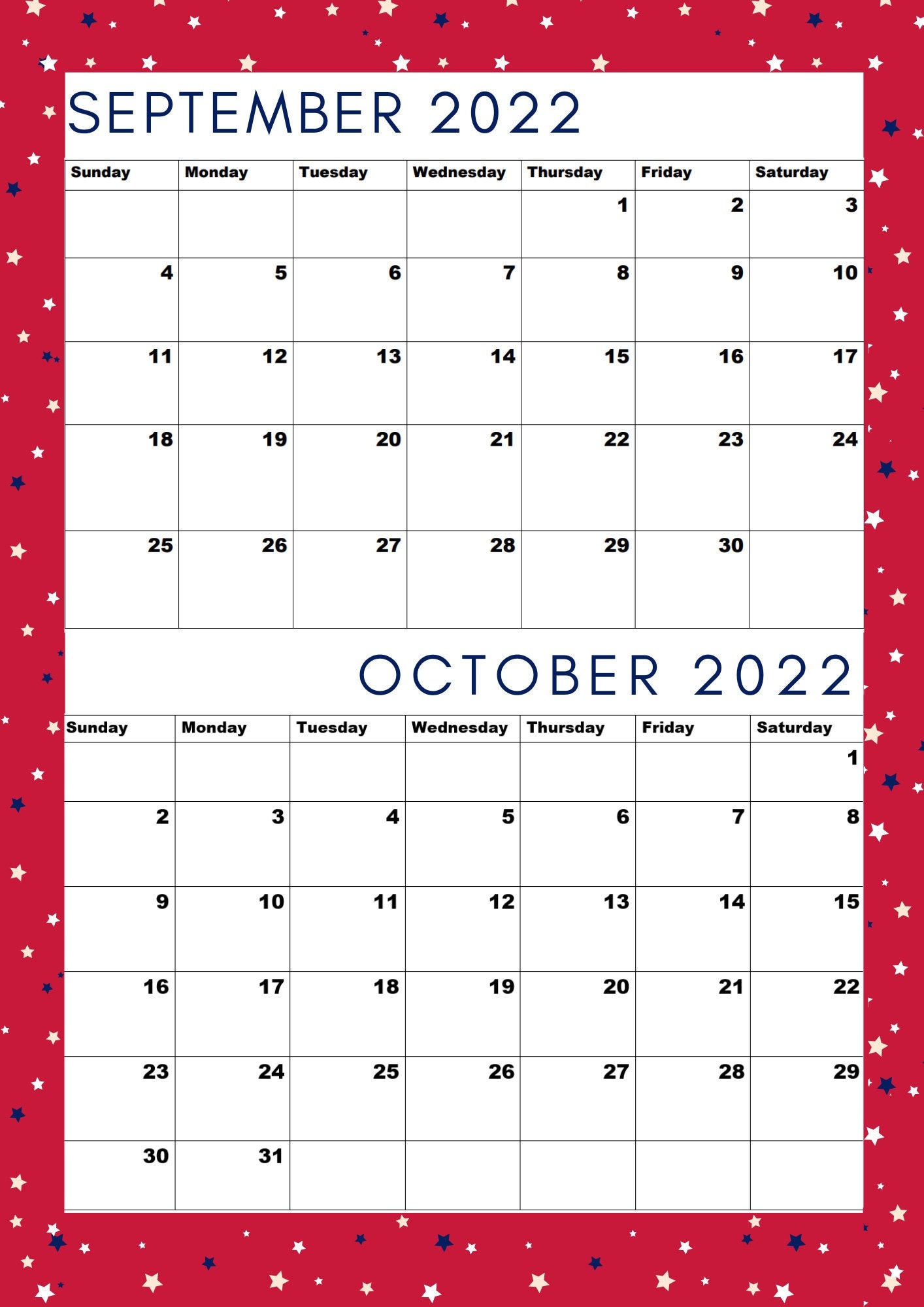september 2022 calendar october 2022 calendar printable a4 etsy