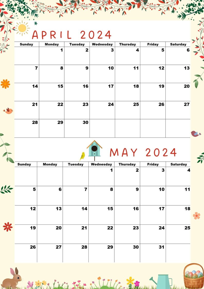April 2024 Calendar May 2024 Calendar,wow Seasons Calendar,a4 Size