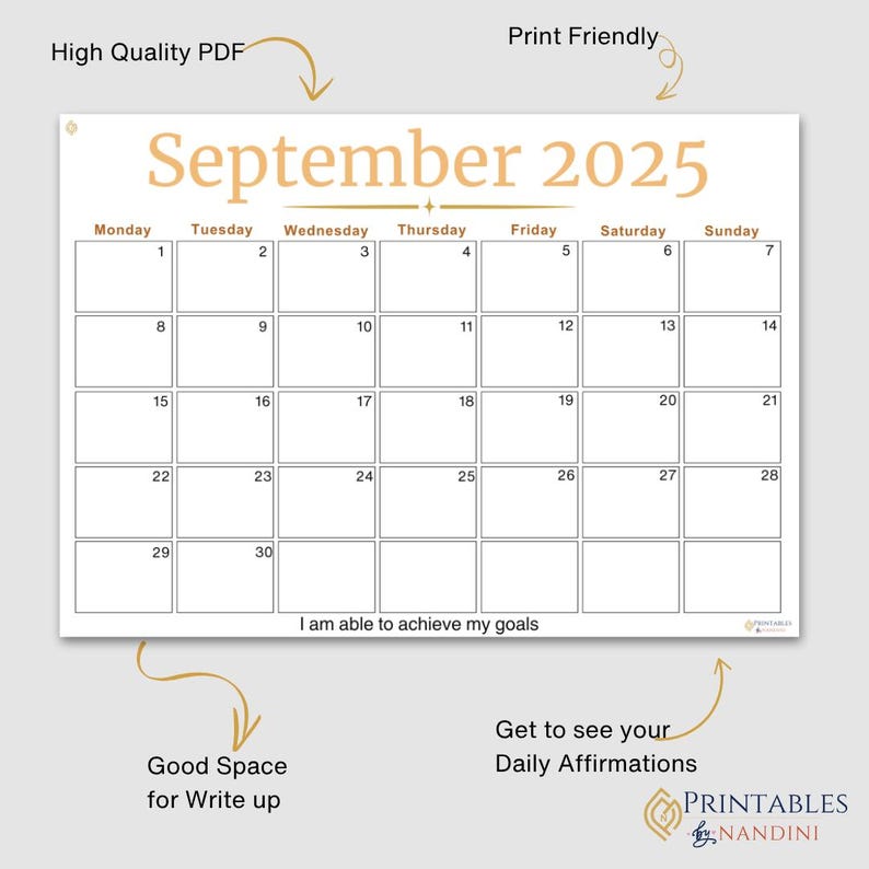 September Calendar 2025 Printable - A4 Fillable PDF With Motivational