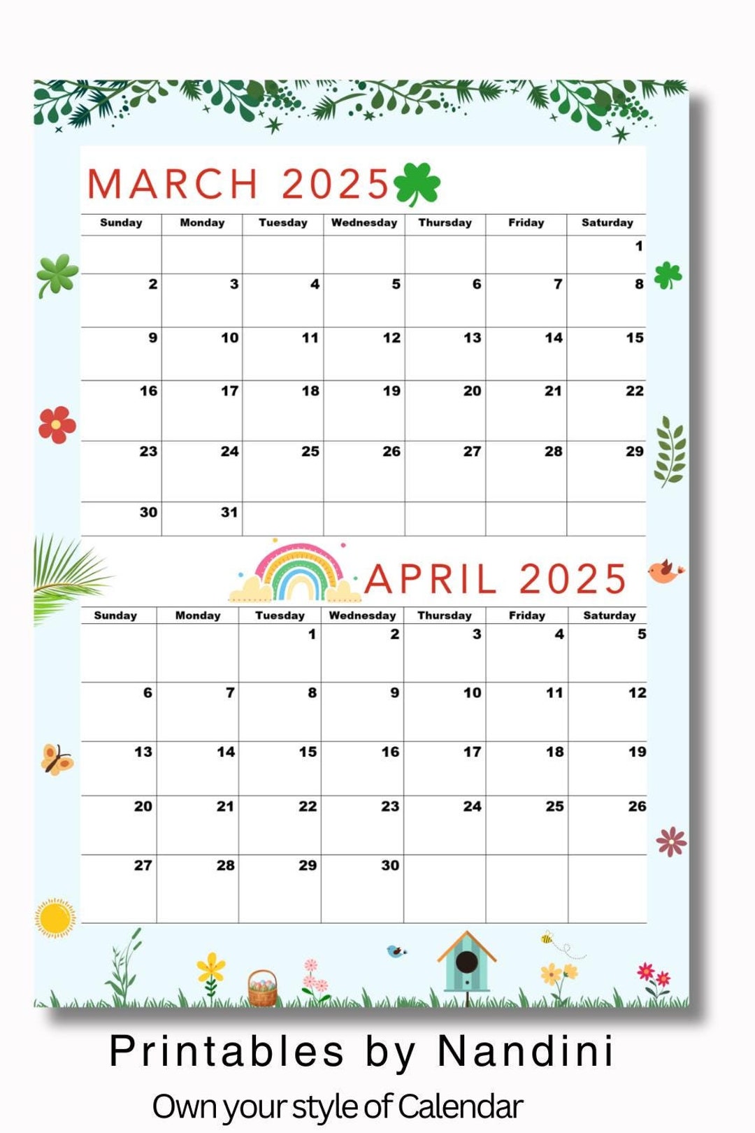March 2025 Calendar, April 2025 Calendar Printable, Mar 2025 Apr 2025,A4 Size,pdf,digital Download - Etsy march-2025-calendar-april-2025-calendar-printable-mar-2025-apr-2025-a4-size-pdf-digital-download-etsy
