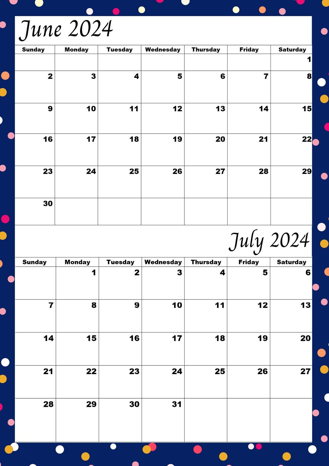 Buy June 2024 July 2024 Calendar,june 2024,july 2024,printable Calendar ...