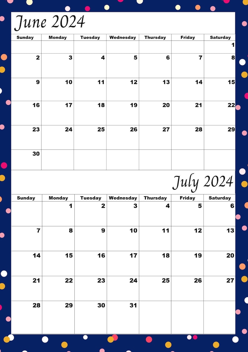 Buy June 2024 July 2024 Calendar,june 2024,july 2024,printable Calendar