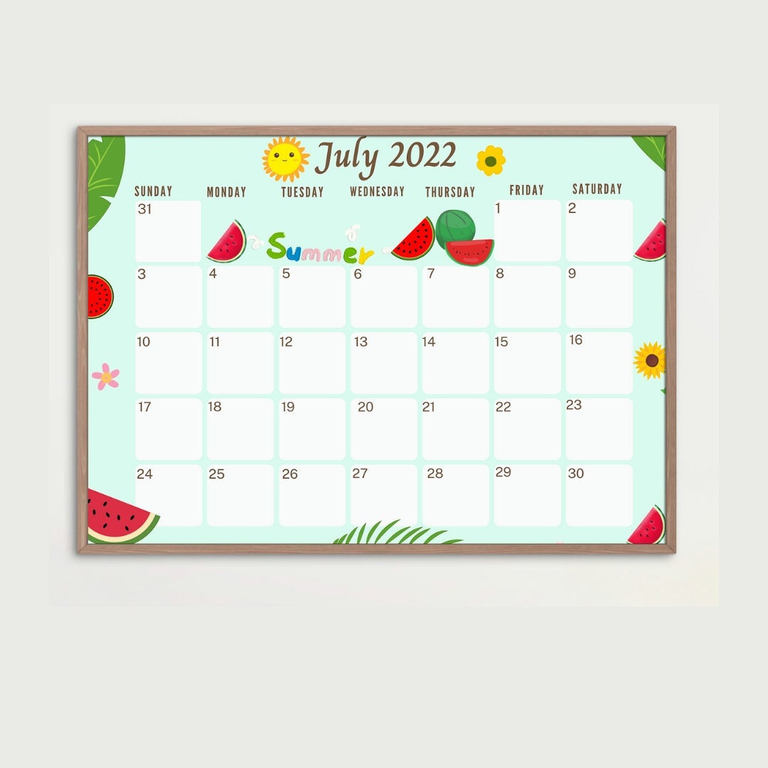 july 2022 calendar printable cute summer calendar 2022 etsy uk