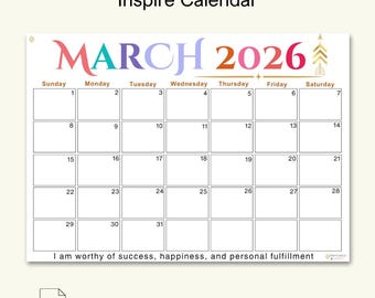 Calendário de março de 2026, Tema Afirmação (Download digital em PDF A4)