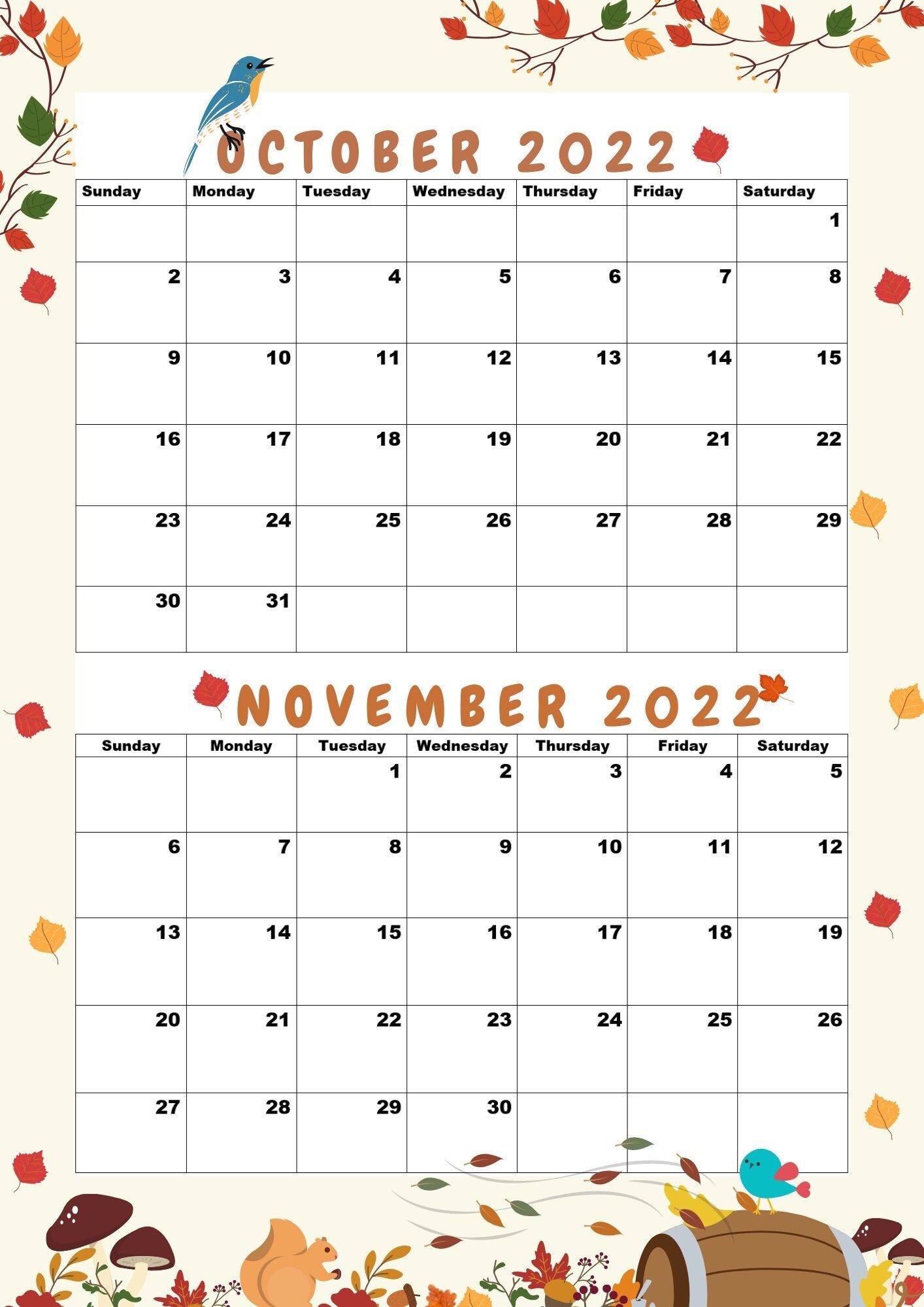 October november 2022 calendar