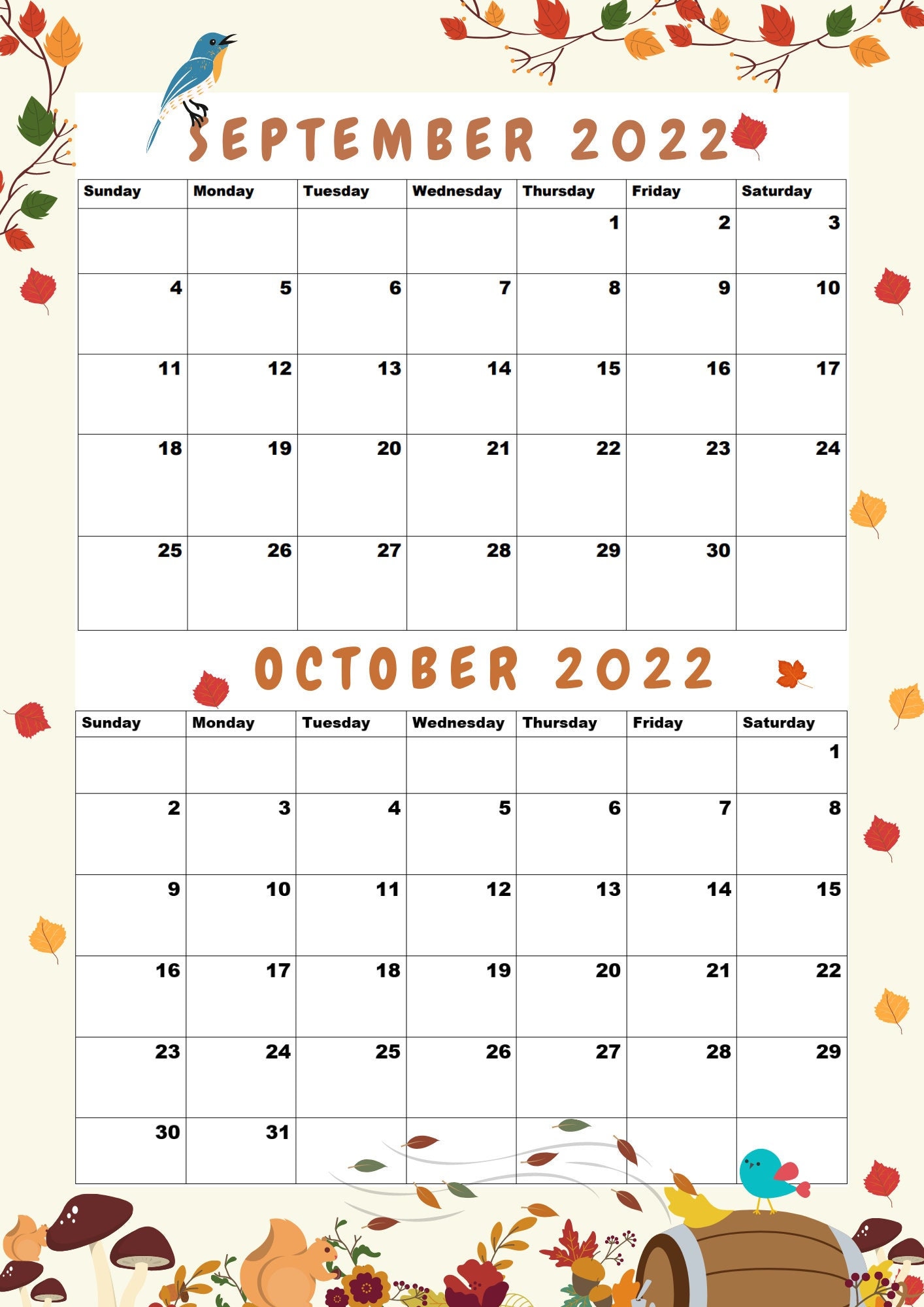 september 2022 calendar october 2022 calendar september etsy