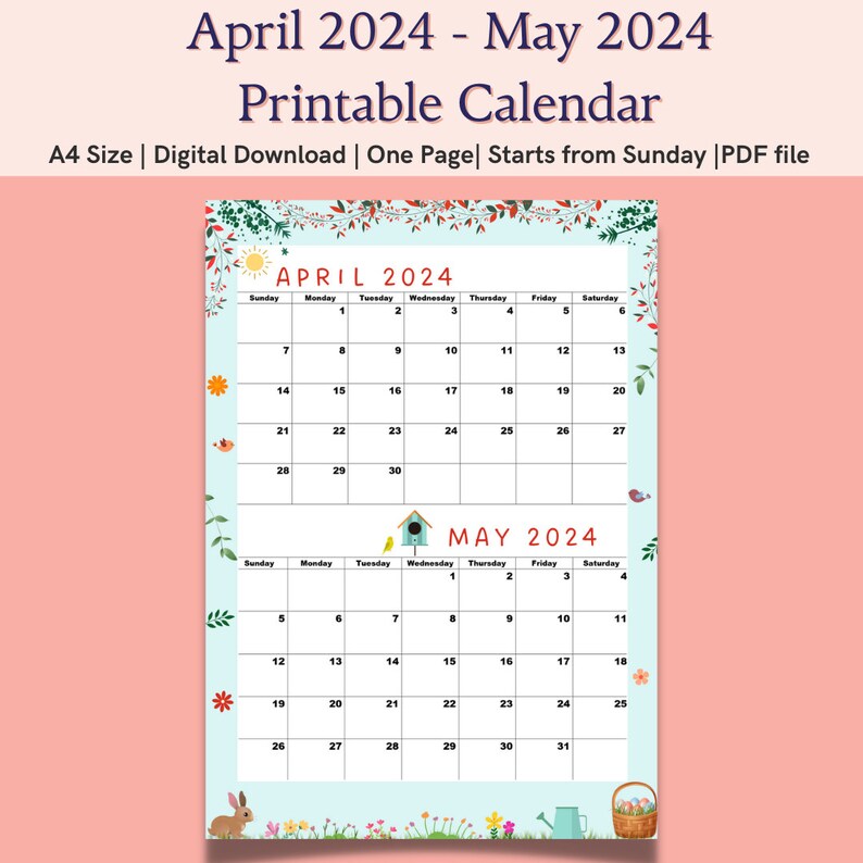 Buy April 2024 Calendar May 2024 Calendar,wow Seasons Calendar,a4 Size