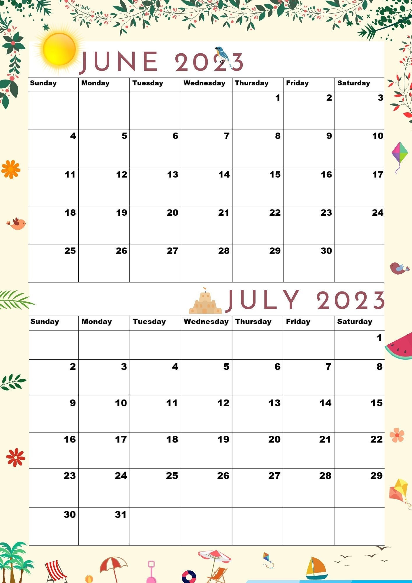June and july calendar
