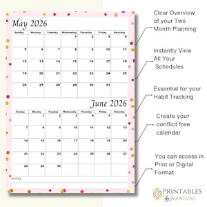 May and June 2026 Calendar| Two Months One Page Calendar|digital ...