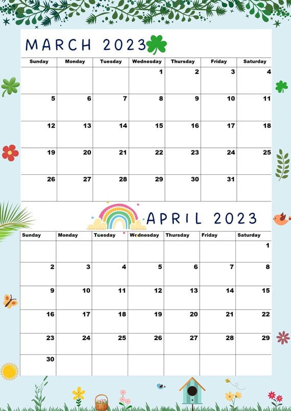 Buy March 2023 Calendar April 2023 Calendar Mar Apr Online in India - Etsy