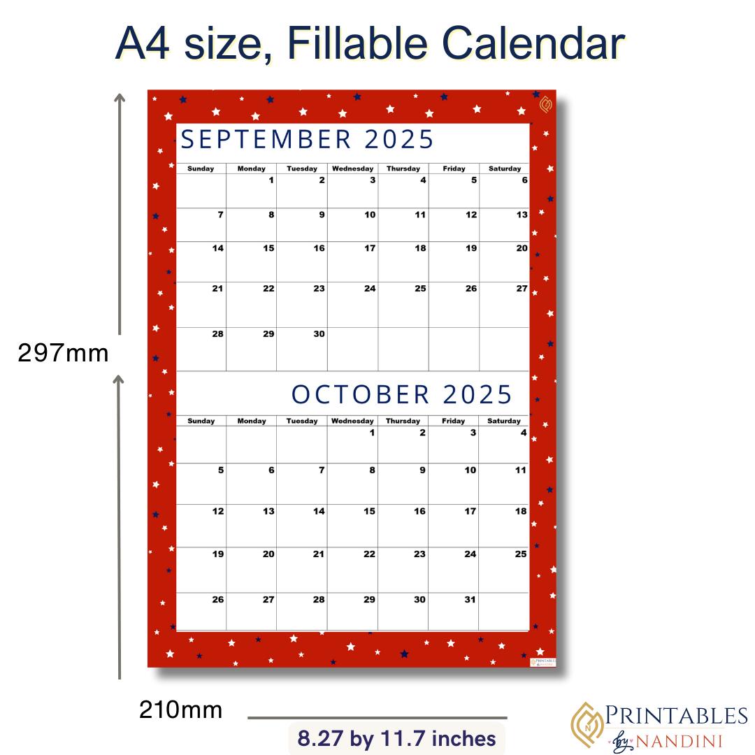 September 2025 calendar print, october 2025 bi-monthly calendar ...
