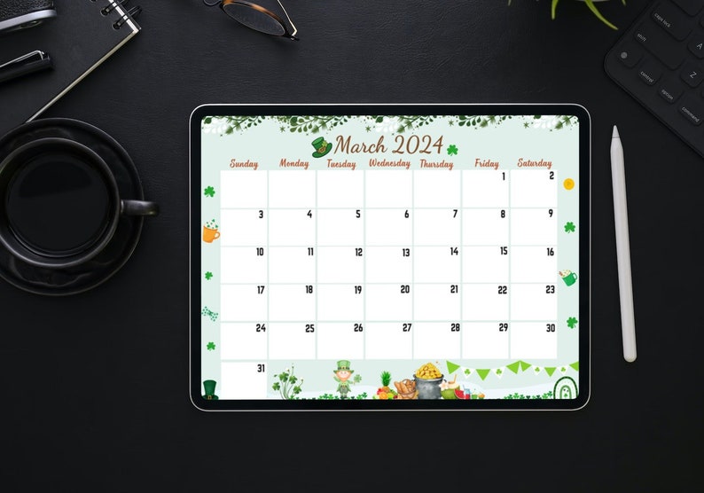 March 2024 Calendar Mar 2024 Calendar,st Patrick 2024,A4 Size,pdf ...