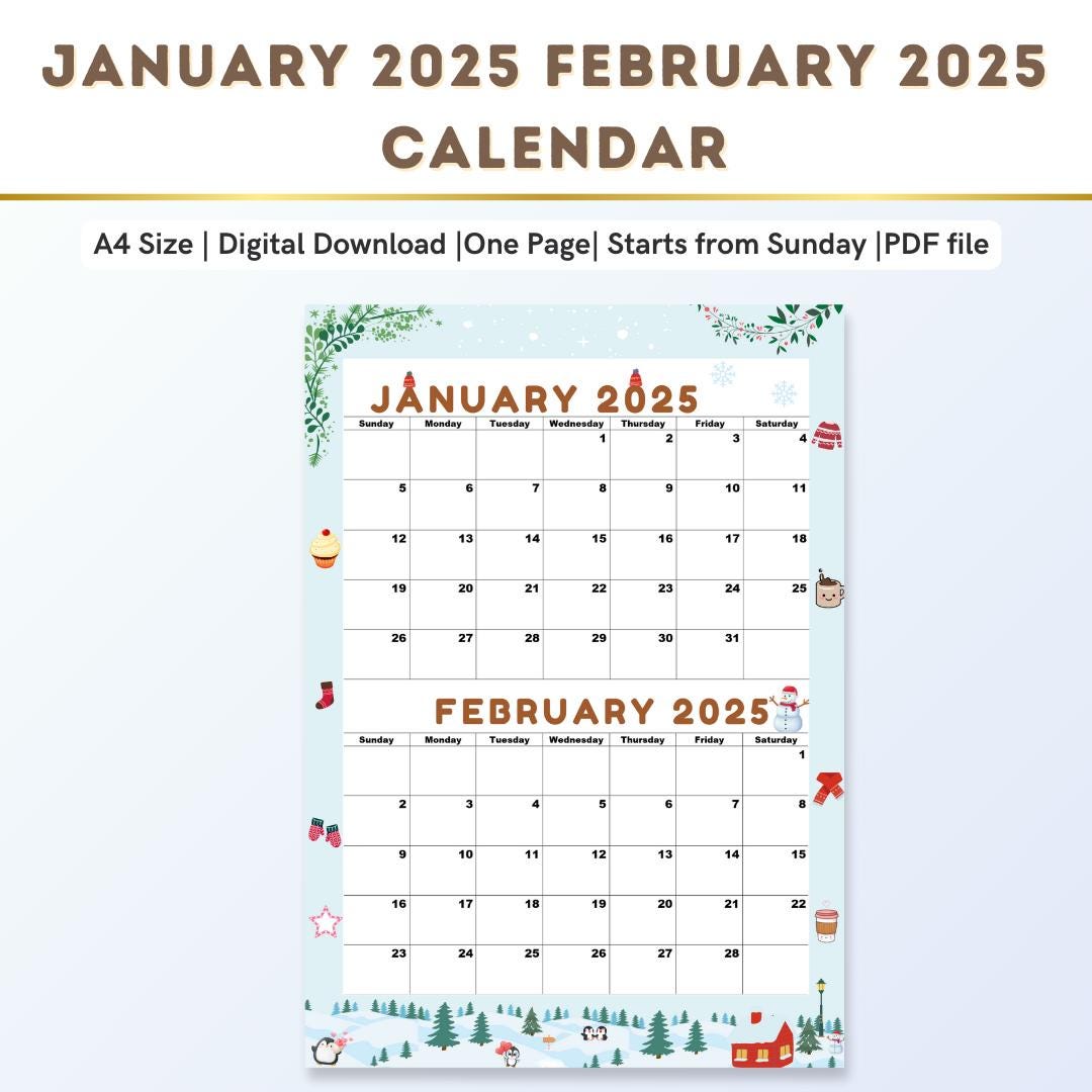 Calendar for January 2025 and February 2025,january Calendar 2025,february Calendar 2025,A4 Size,digital Download,pdf - Etsy calendar-for-january-2025-and-february-2025-january-calendar-2025-february-calendar-2025-a4-size-digital-download-pdf-etsy