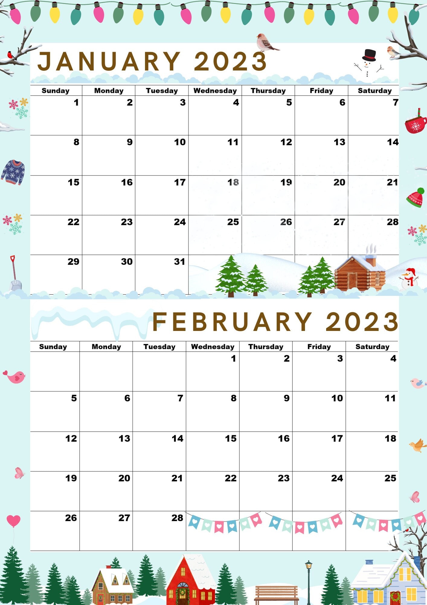 January 2023 Calendar February 2023 Calendar January 2023 - Etsy