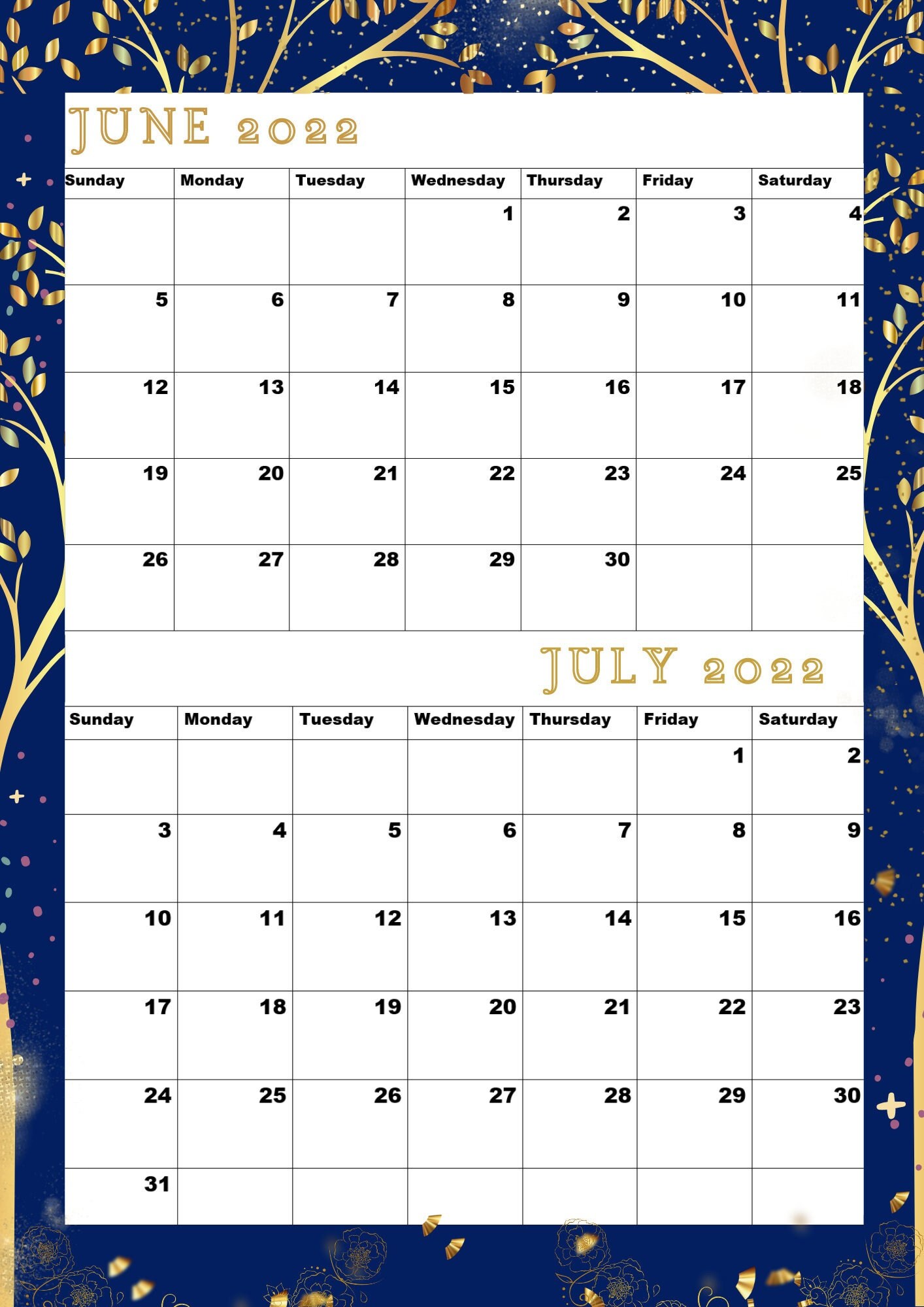 june 2022 july 2022 calendar printable a4 bi monthly etsy ireland
