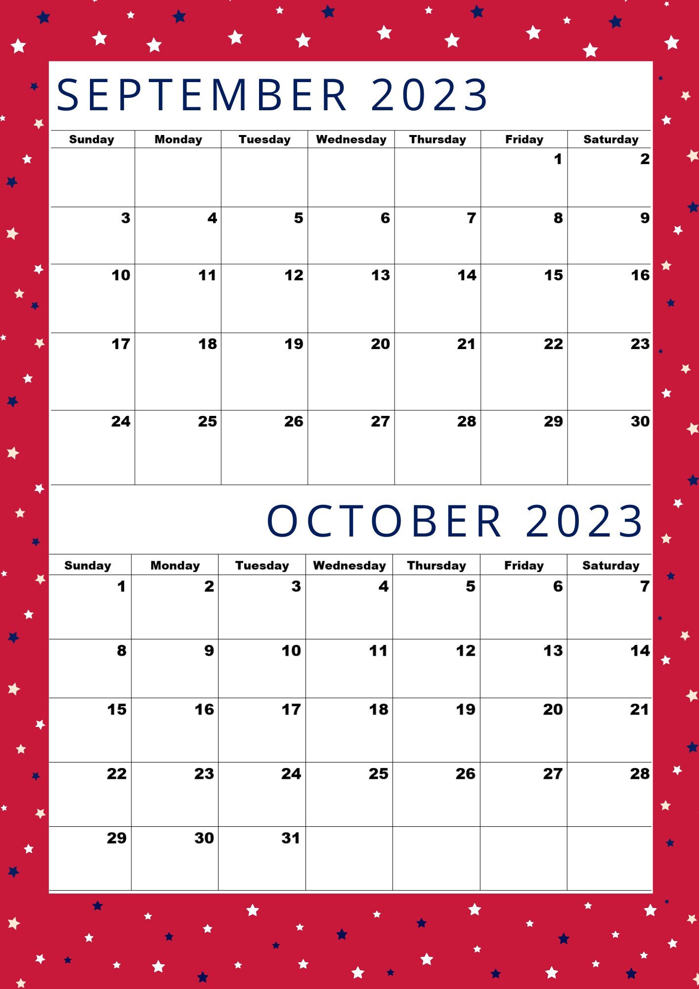 September 2023 Calendaroctober 2023 Calendara4 Sizetwo - Etsy