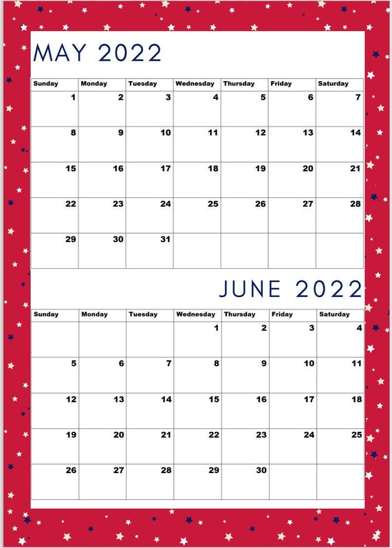 may 2022 june 2022 calendar a4 adorable red collection etsy canada