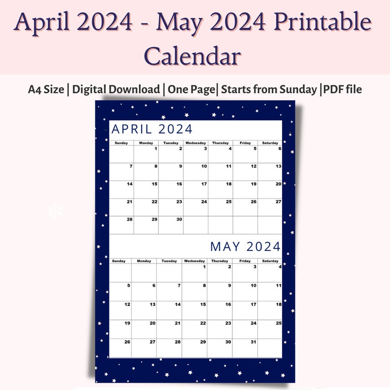 April 2024 Calendar,may 2024 Calendar,cool Navy Calendar,digital