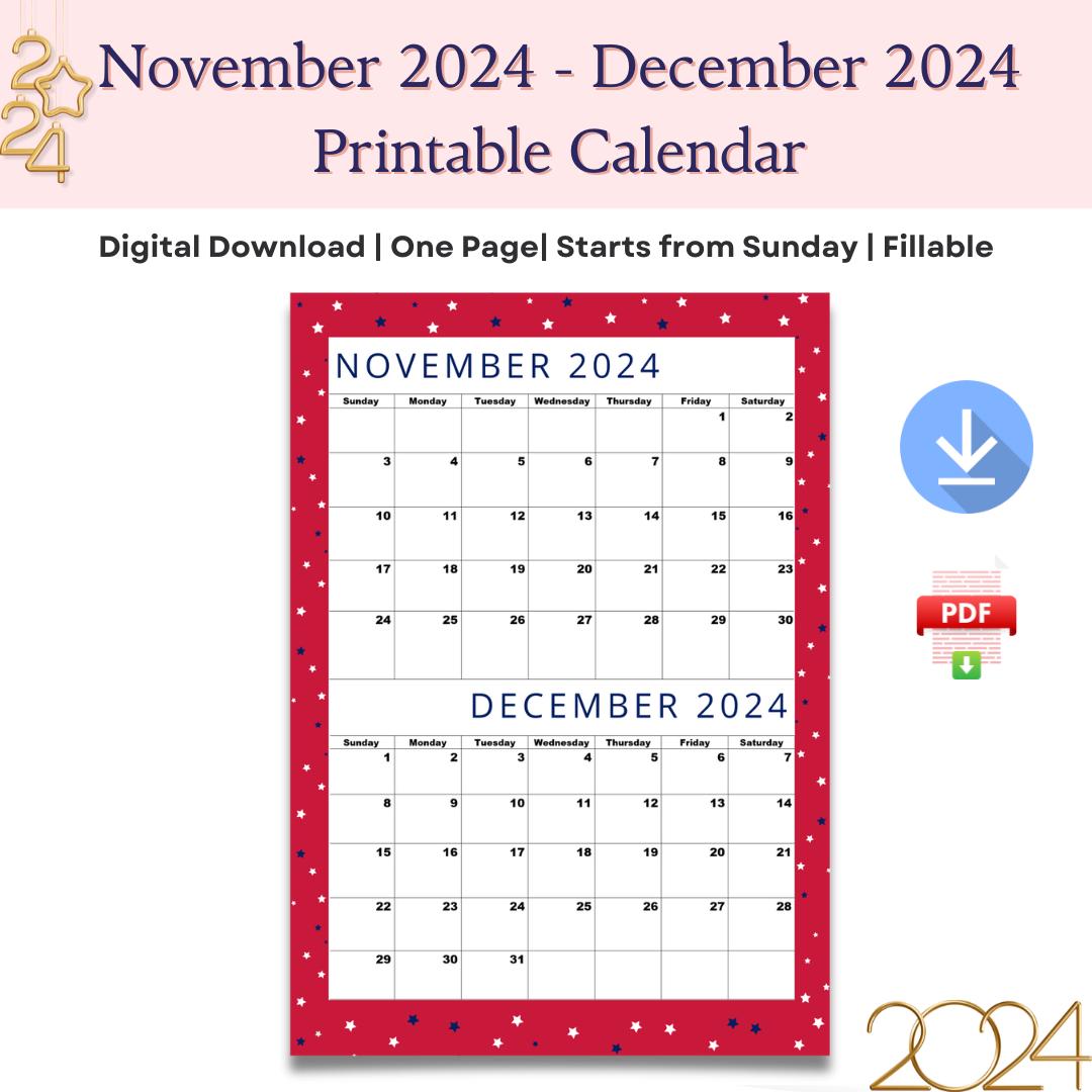 Calendar for November and December 2024,happy Christmas Month Calendar ...